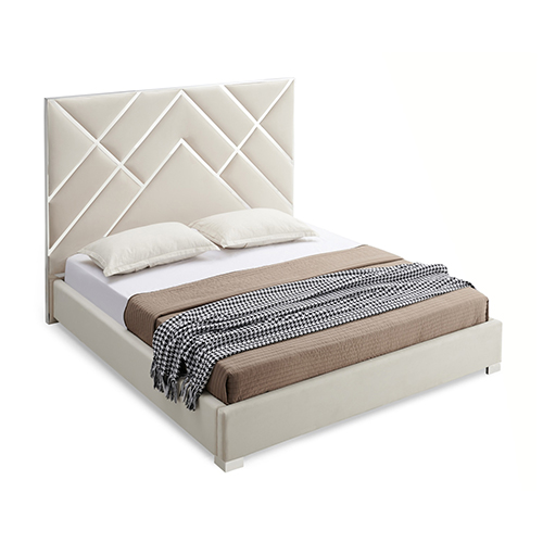 Matrix Bed Frame Fabric Padded Upholstery High Quality Slats Polished Stainless Steel Feet